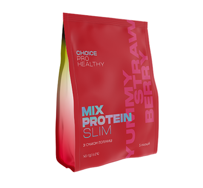 Mix Protein Slim Yummy Strawberry от Choice — низкокалорийный протеиновый коктейль со вкусом клубники для интенсивного снижения веса 583 грн (145 г)